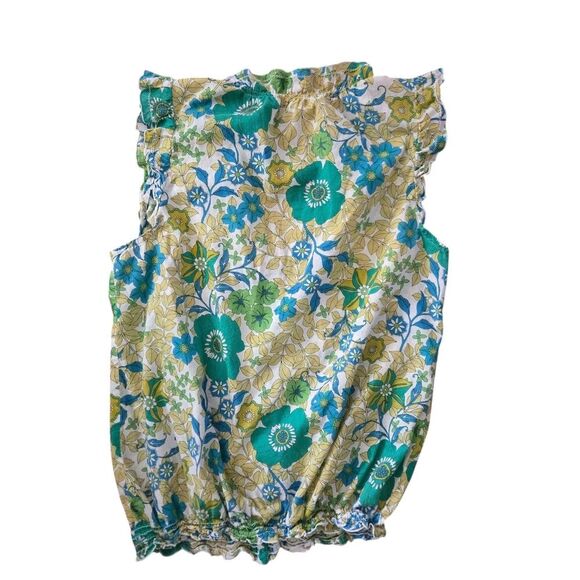 Y2K Old Navy M Floral Top Pistachio Green Butter Yellow Baby Doll Spring - Picture 2 of 7